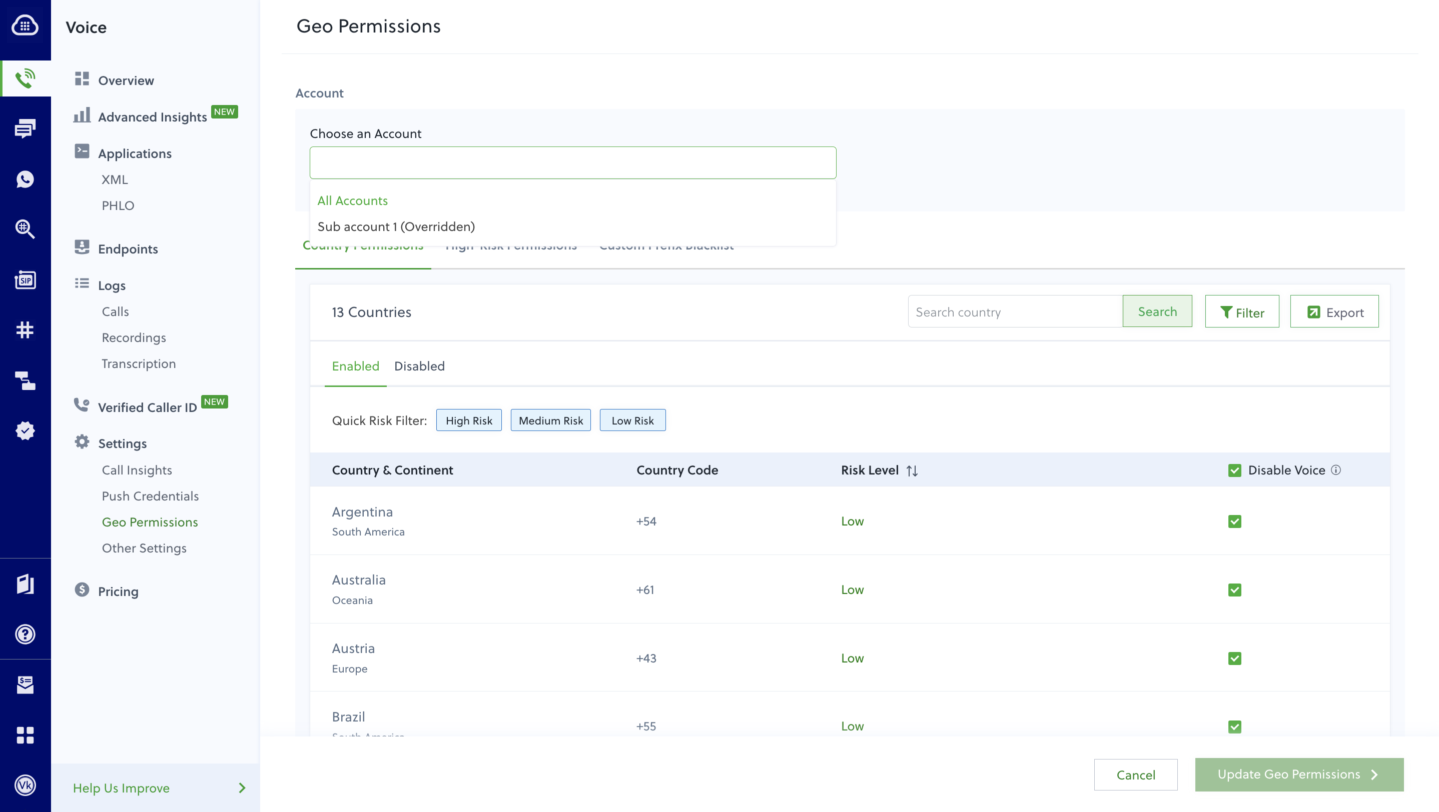 voice prevention-config_specific_subaccounts