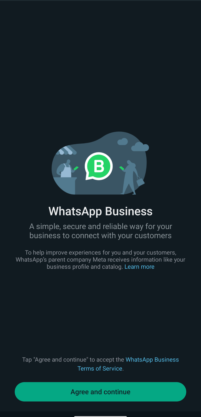 Screenshot of WhatsApp Business profile creation