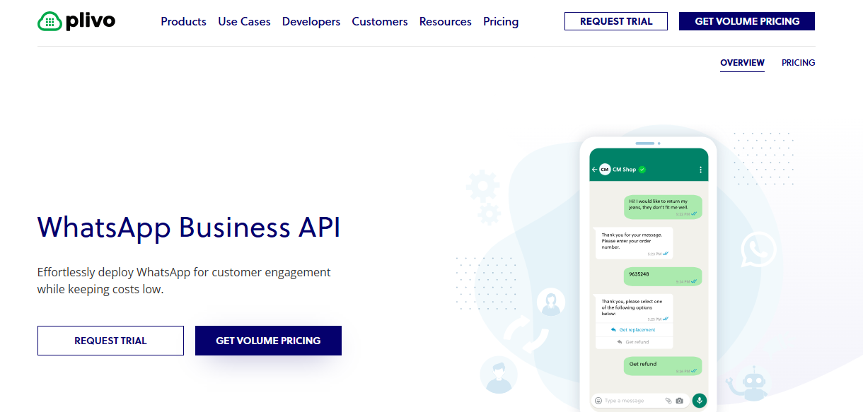 Image displaying Plivo’s WhatsApp Business Platform service page