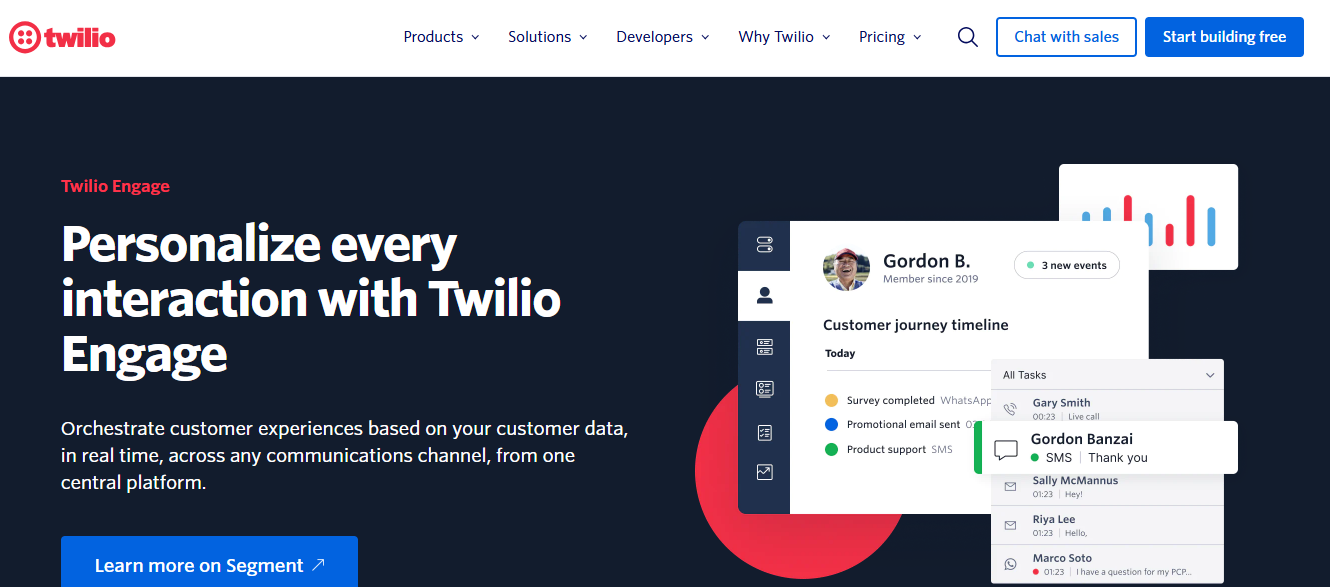 Screenshot of Twilio Engage on its website prompting users to learn more