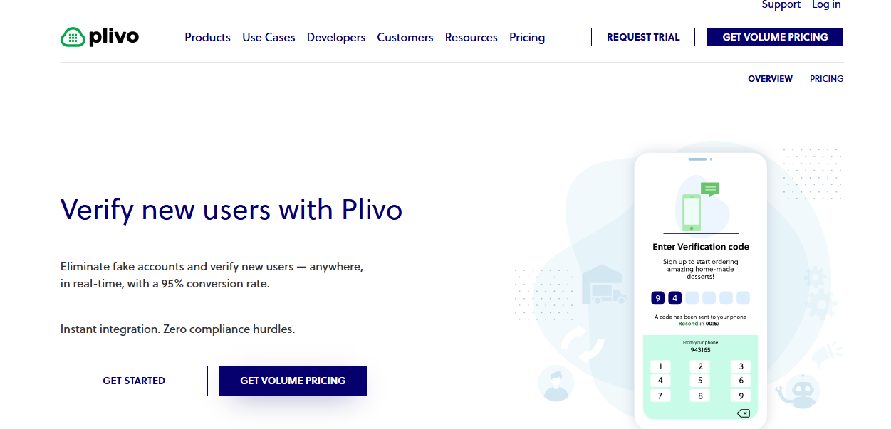 Image displaying Plivo’s Verify API service page
