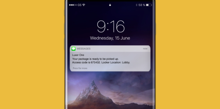 A smartphone displaying a delivery confirmation text message