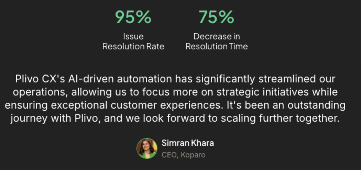 Image showing customer feedback on Plivo AI
