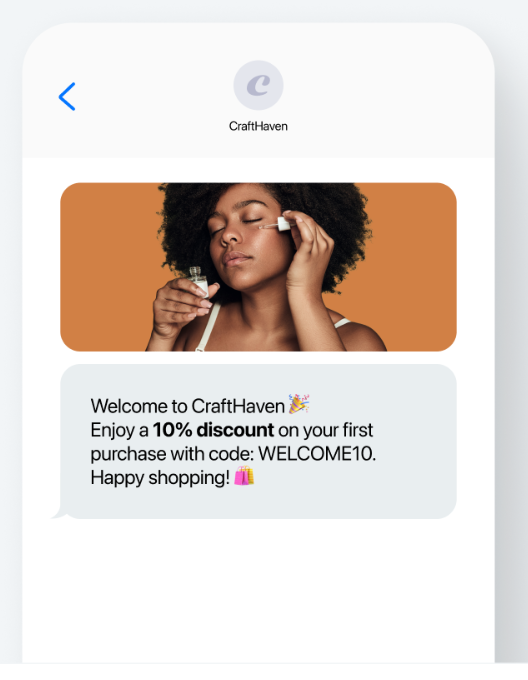 Image showing an SMS welcome message to a new subscriber.