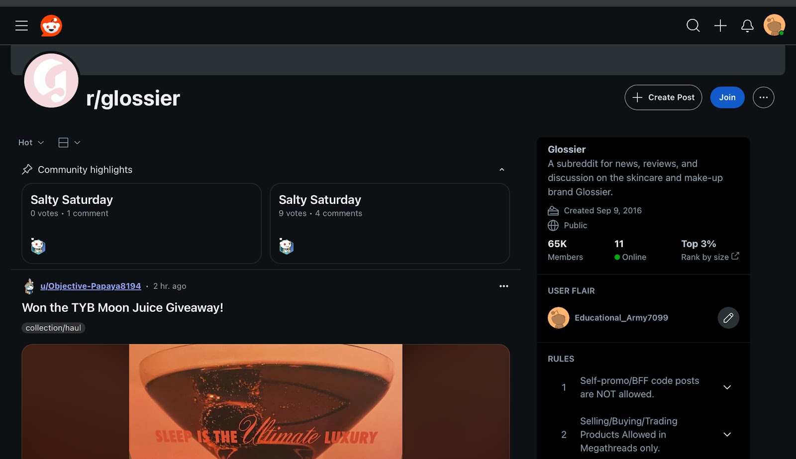 Glossier’s subreddit