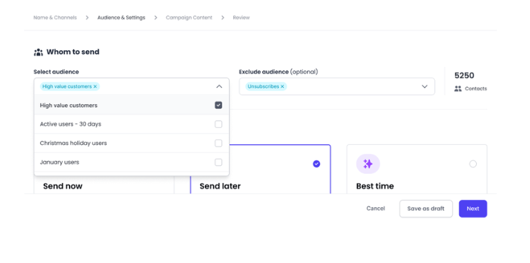 Image showing Plivo CX’s dashboard for managing and sending bulk SMS campaigns.