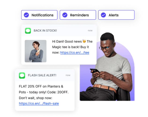 Screenshot showing Plivo CX sending real-time and discount SMS.
