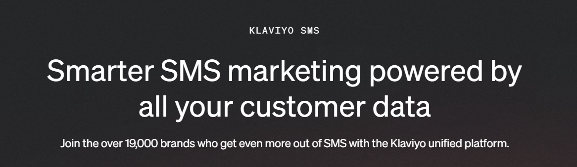 Screenshot of Klaviyo platform’s homepage about personalized SMS automation.