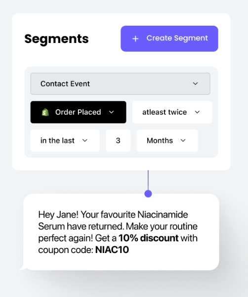 Screenshot showing how customer behavior data can segment and personalize SMS campaigns.