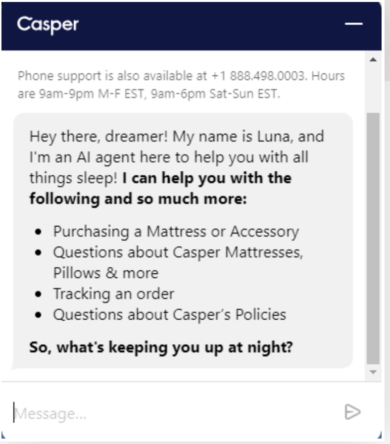 Casper’s Luna chatbot