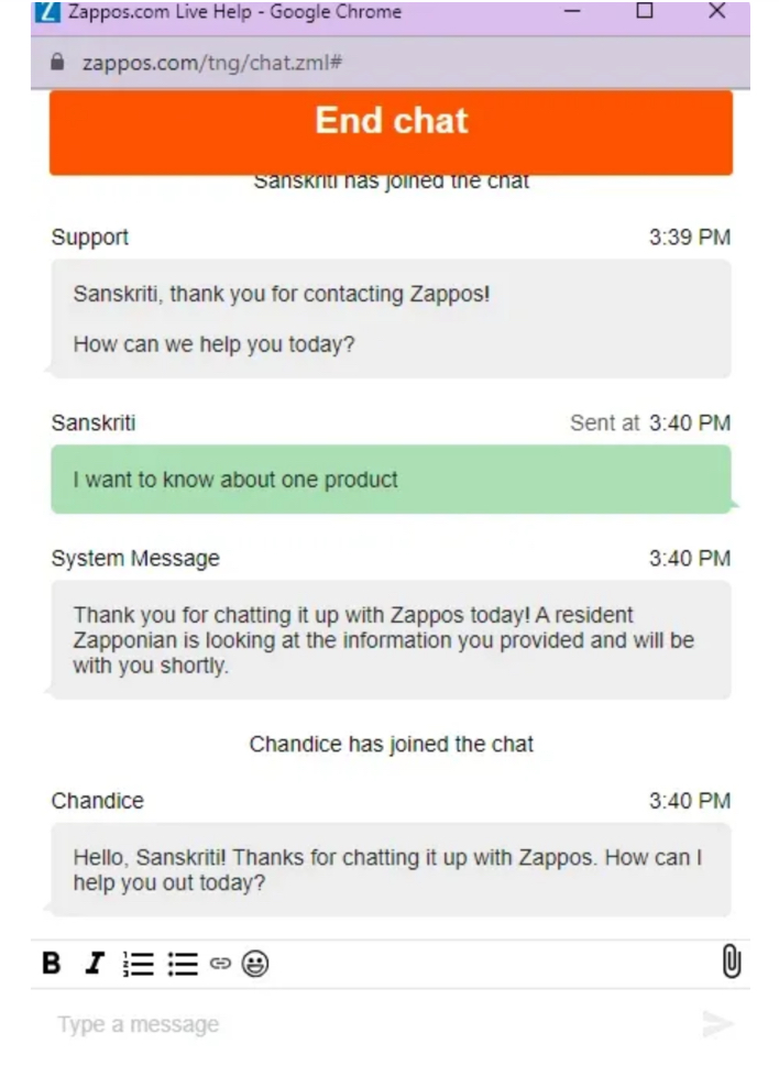 Zappos’ live chat