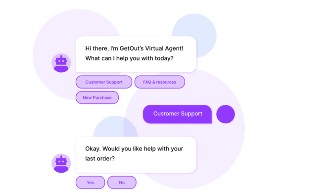 Illustration of a chatbot showing order status options for call center optimization