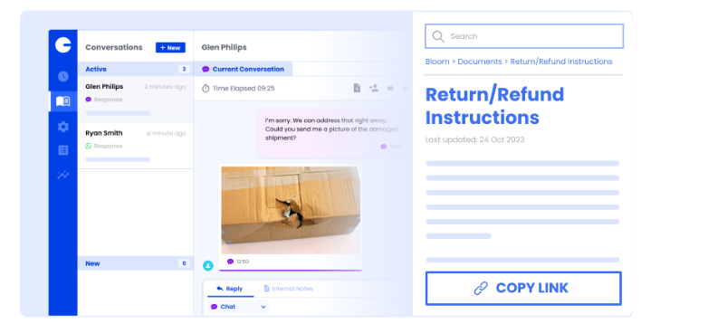 Screenshot demonstrating call center optimization with an integrated knowledge base