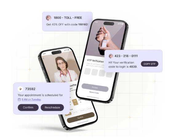 AI SMS chatbots delivering appointment reminders and verification codes on smartphones