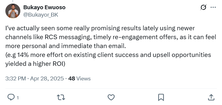 Tweet about RCS for business messaging ROI benefits